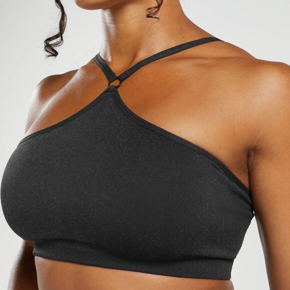 Gymshark Adapt Fleck Seamless Halterneck Bralette - Black/Smokey Grey - Picture 2 of 3